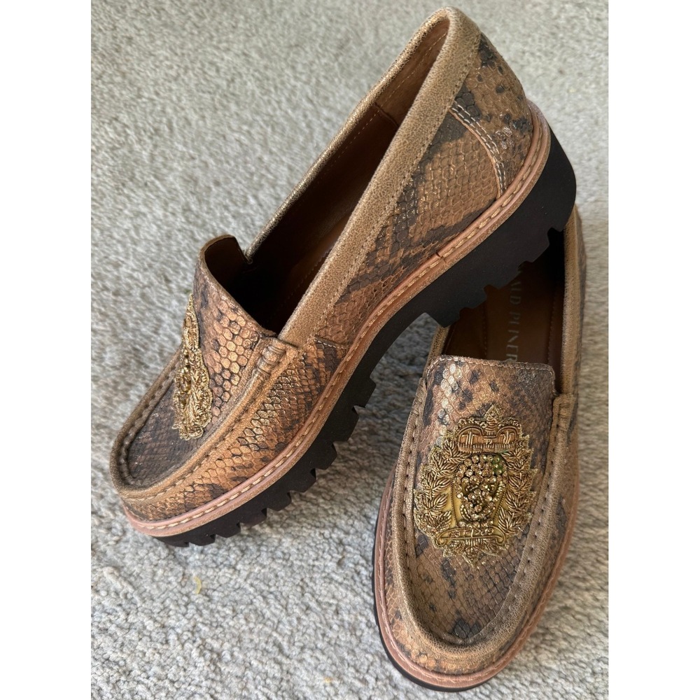 Donald Pliner Hope Antique Snake Print Dress Loafer Gold Crest Lug Sole Size 7M